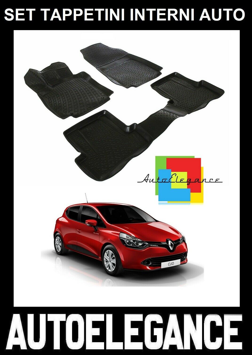 SET OF CUSTOM RUBBER CAR INTERIOR MATS FOR RENAULT CLIO IV 2012-2019 -AT-