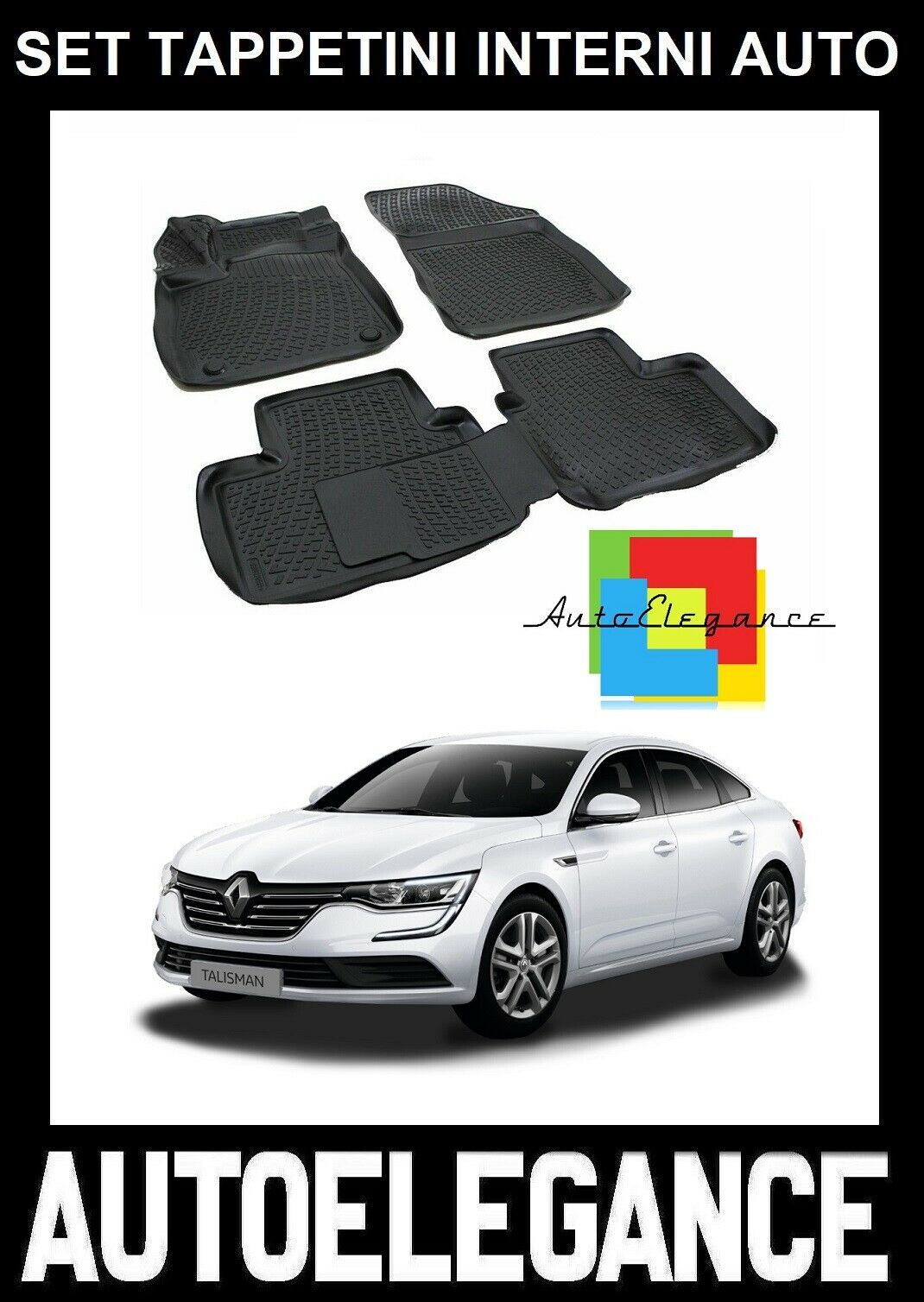 CUSTOM RUBBER CAR INTERIOR MATS SET RENAULT TALISMAN 2016+ -AT-