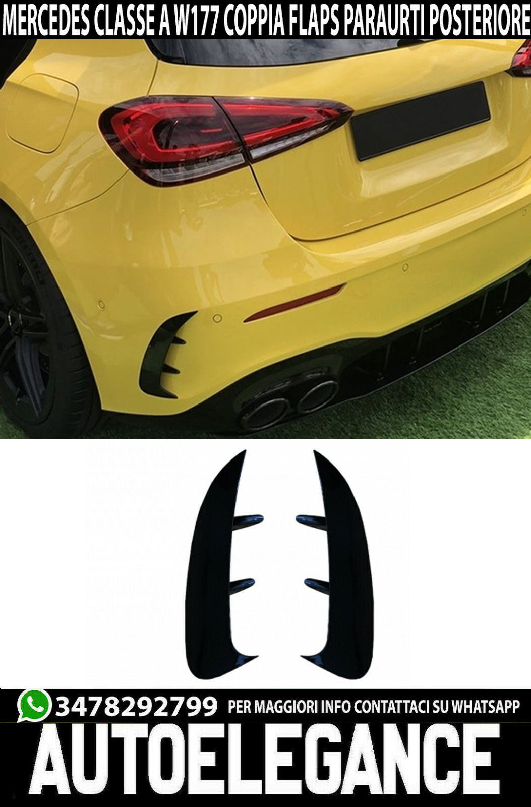 COPPIA FLAPS PER MERCEDES CLASSE A W177 MODANATURE PARAURTI POSTERIORE NERO AUTOELEGANCERICAMBI