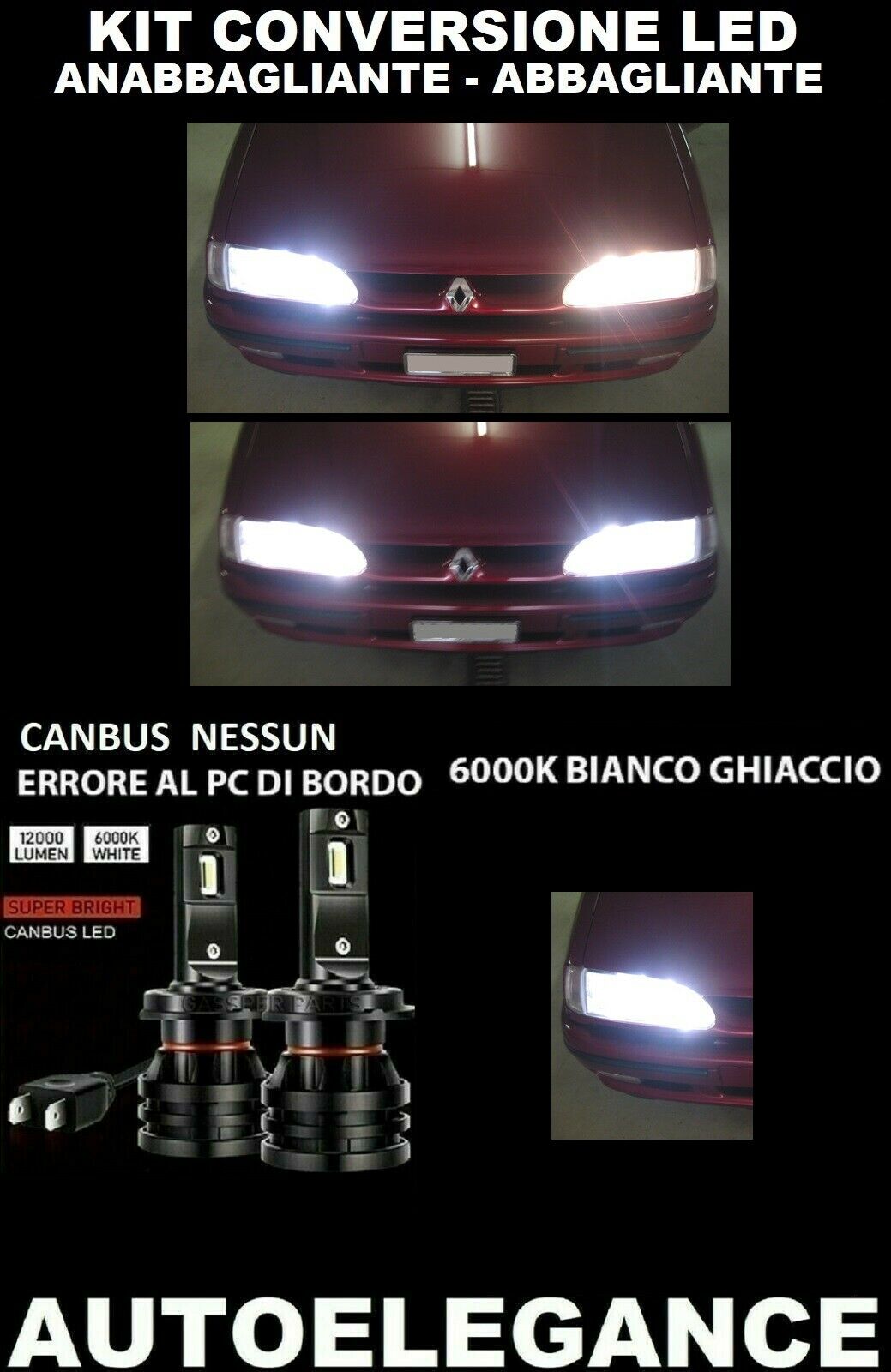RENAULT 19 II LOW BEAM LED HEADLIGHTS 16.000LM CAMBUS 0032