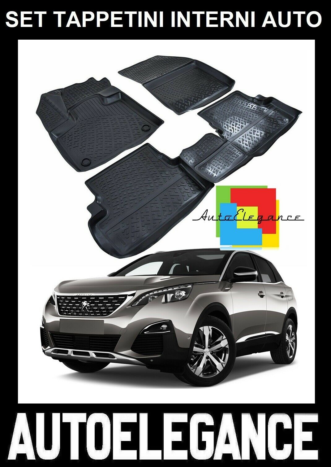 CUSTOM RUBBER CAR INTERIOR MATS SET FOR PEUGEOT 3008 SUV 2017+ -AT-