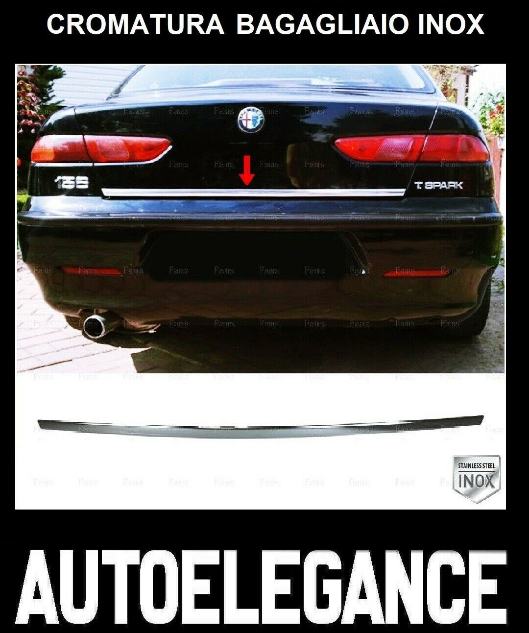 CROMATURA BAGAGLIAIO ALFA ROMEO 156 1997-2006 ACCIAIO INOX ADESIVO 0032 AUTOELEGANCERICAMBI