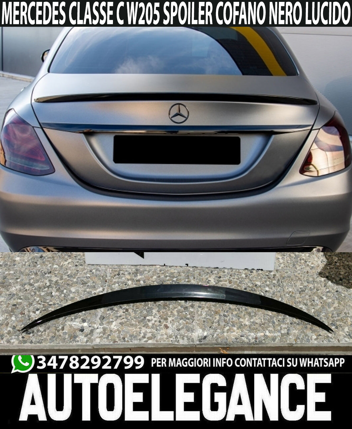 REAR SPOILER MERCEDES C SEDAN W205 2013-2021 AMG BONNET GLOSSY BLACK