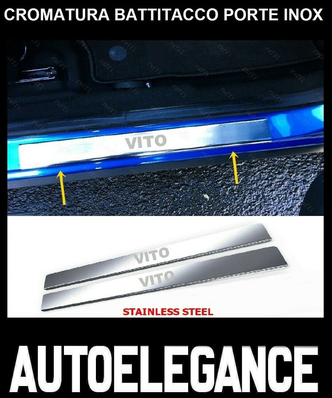 CROMATURA BATTITACCO 2 PORTE MERCEDES VITO W447 2014+ ACCIAIO INOX ADESIVO 0032 AUTOELEGANCERICAMBI