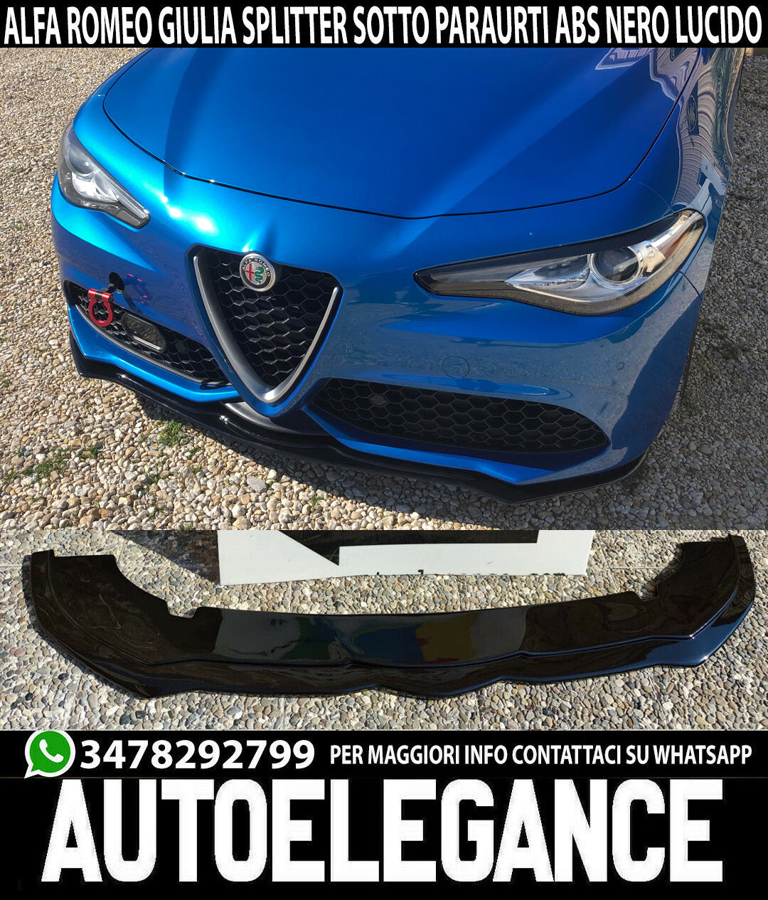 SPLITTER PER ALFA ROMEO GIULIA VELOCE PARAURTI ANTERIORE LAMA SPOILER NERO