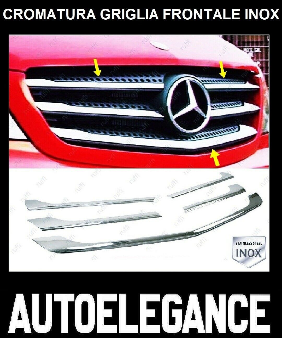 CROMATURA GRIGLIA FRONTALE 5PZ MERCEDES SPRINTER W906 13-18 INOX ADESIVO 0032 AUTOELEGANCERICAMBI
