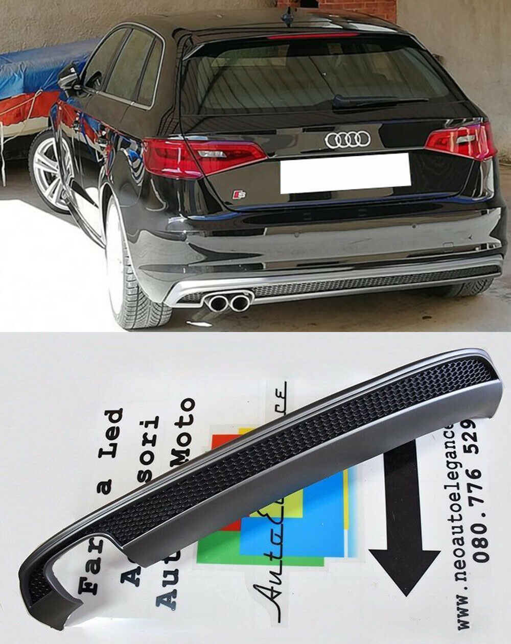 AUDI A3 8V SPORTBACK 2012-2015 SOTTO PARAURTI DIFFUSORE SLINE GRIGIO PLATINO AUTOELEGANCERICAMBI