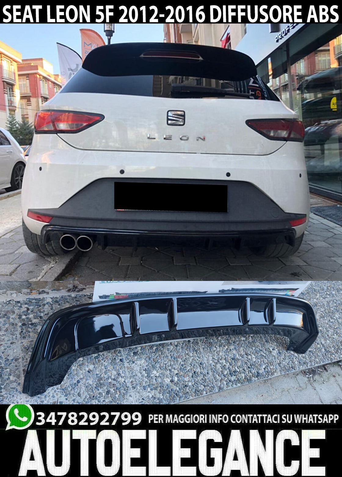 DIFFUSORE FR LOOK SEAT LEON 5F 2012-2016 SOTTO PARAURTI NERO LUCIDO ABS 0117