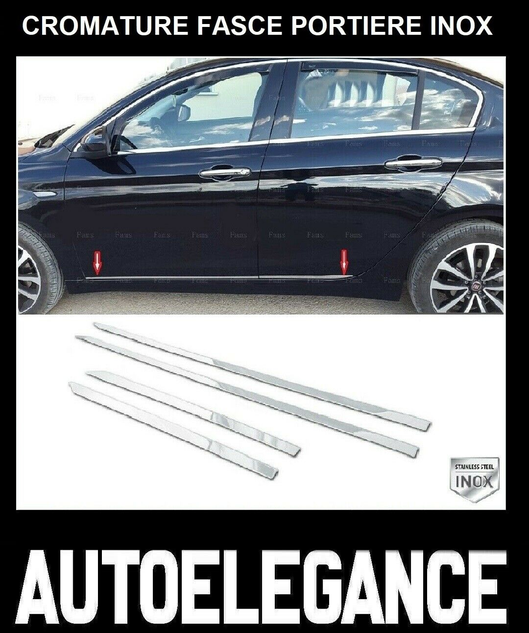 CROMATURA FASCE LATERALI PORTIERE 4PZ FIAT TIPO 2015+ ACCIAIO INOX ADESIVO 0032 AUTOELEGANCERICAMBI