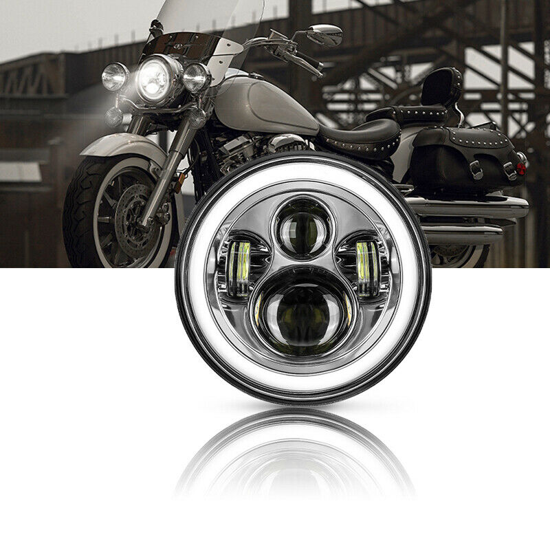 FARO ANTERIORE MOTO HONDA YAMAHA HARLEY LENTICOLARE LED 7 POLLICI H4 CROMATO