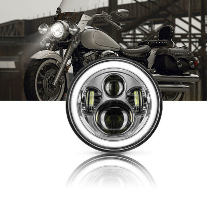 FARO ANTERIORE MOTO HONDA YAMAHA HARLEY LENTICOLARE LED 7 POLLICI H4 CROMATO