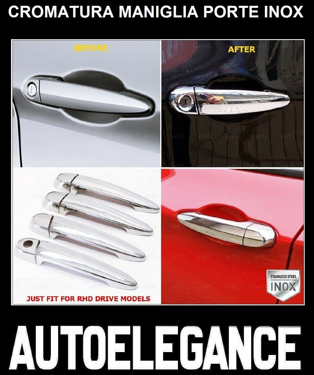 CROMATURA MANIGLIE PORTE BMW SERIE 3 F34 2012+ ACCIAIO INOX ADESIVO 0032 AUTOELEGANCERICAMBI