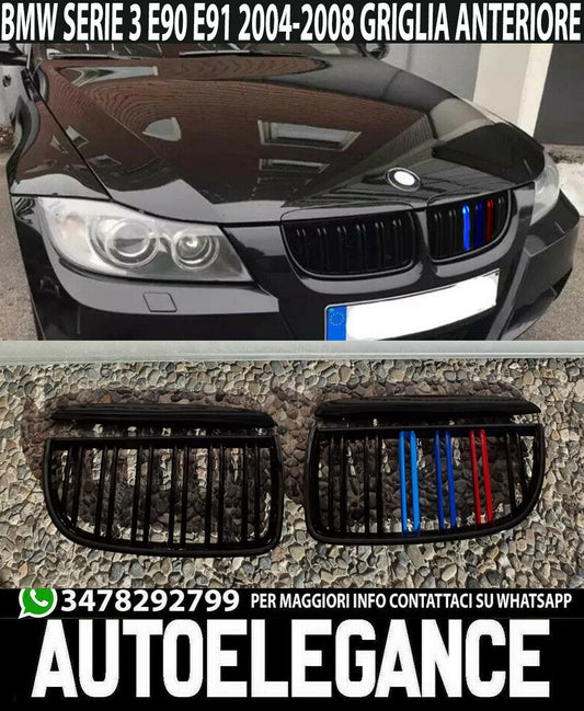 BLACK M3 DOUBLE BLADE FRONT GRILLE BMW 3 SERIES E90 E91 2005-2008 3 COLORS