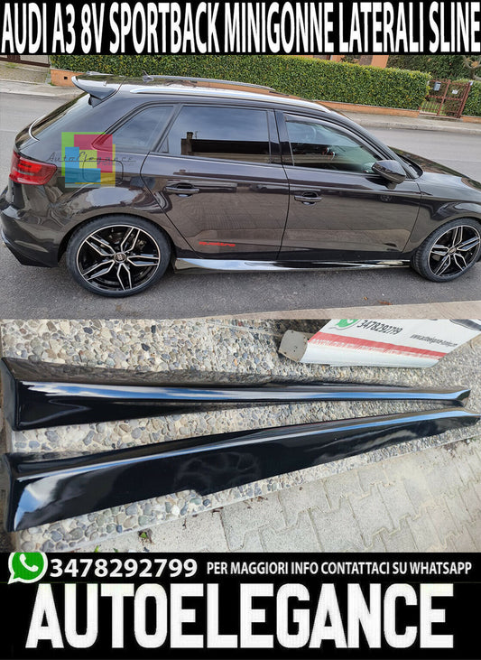 MINIGONNE LATERALI AUDI A3 8V SPORTBACK SOTTO PORTA S3 SLINE ABS NERO LUCIDO