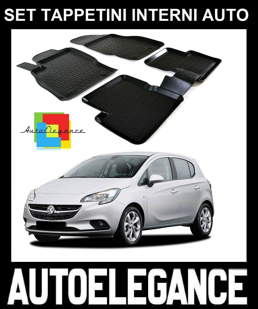 SET OF CAR INTERIOR RUBBER MATS MADE TO MEASURE OPEL CORSA E 2014-2019 0032