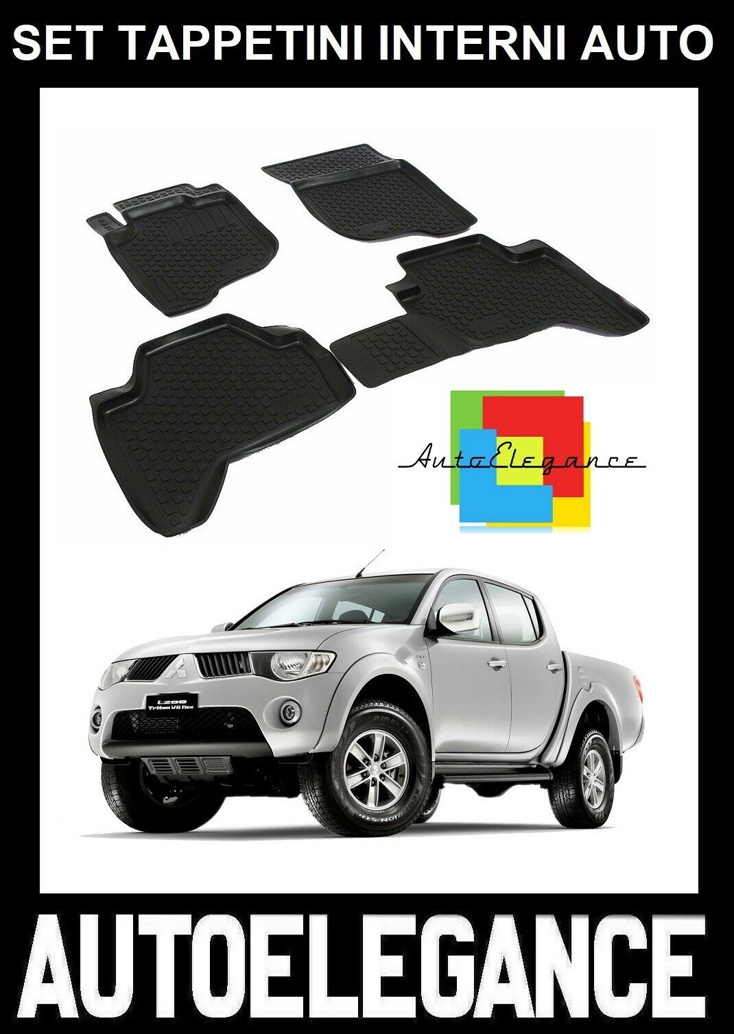 SET OF CUSTOM RUBBER CAR INTERIOR MATS MITSUBISHI L200 2006-2015 -AT-