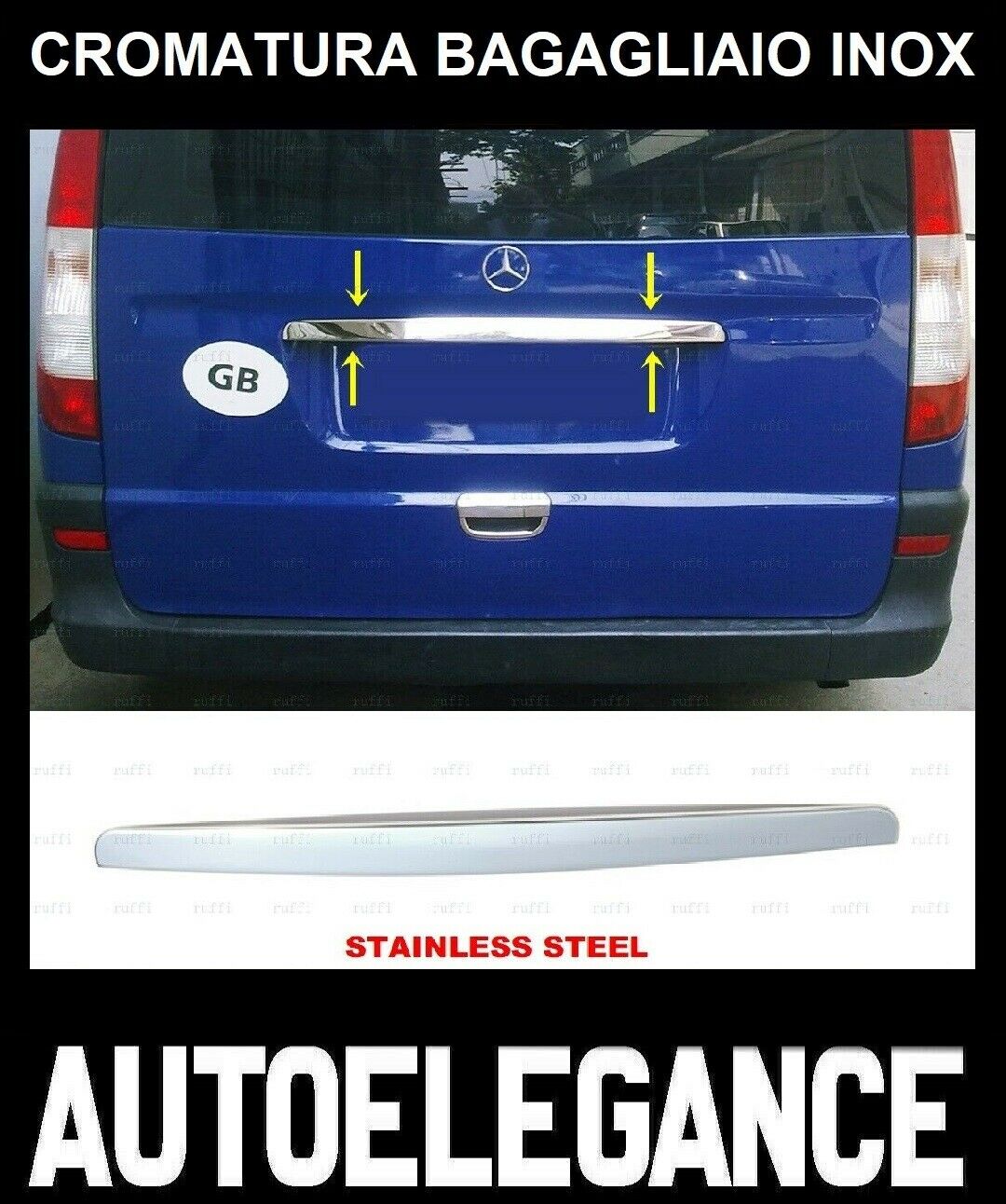 CROMATURA BAGAGLIAIO SOPRA MERCEDES VIANO W639 03-14 ACCIAIO INOX ADESIVO 0032 AUTOELEGANCERICAMBI