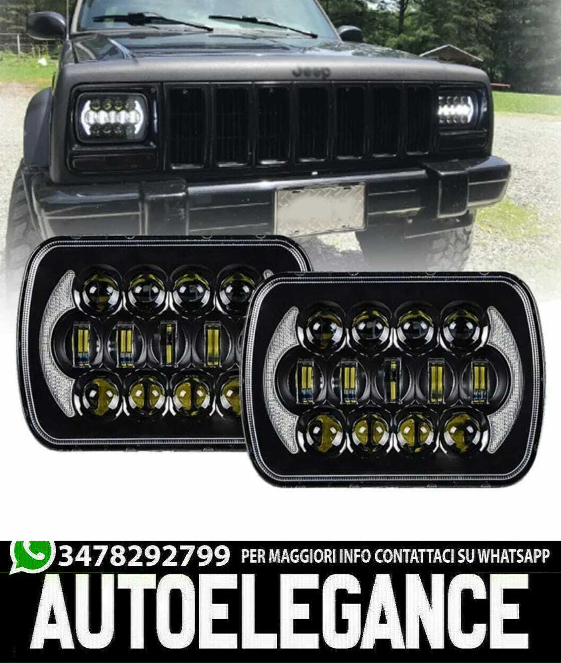 COPPIA FARI PER JEEP CHEROKEE XJ FANALI ANTERIORE FULL LED DIURNE DRL 0165 AUTOELEGANCERICAMBI
