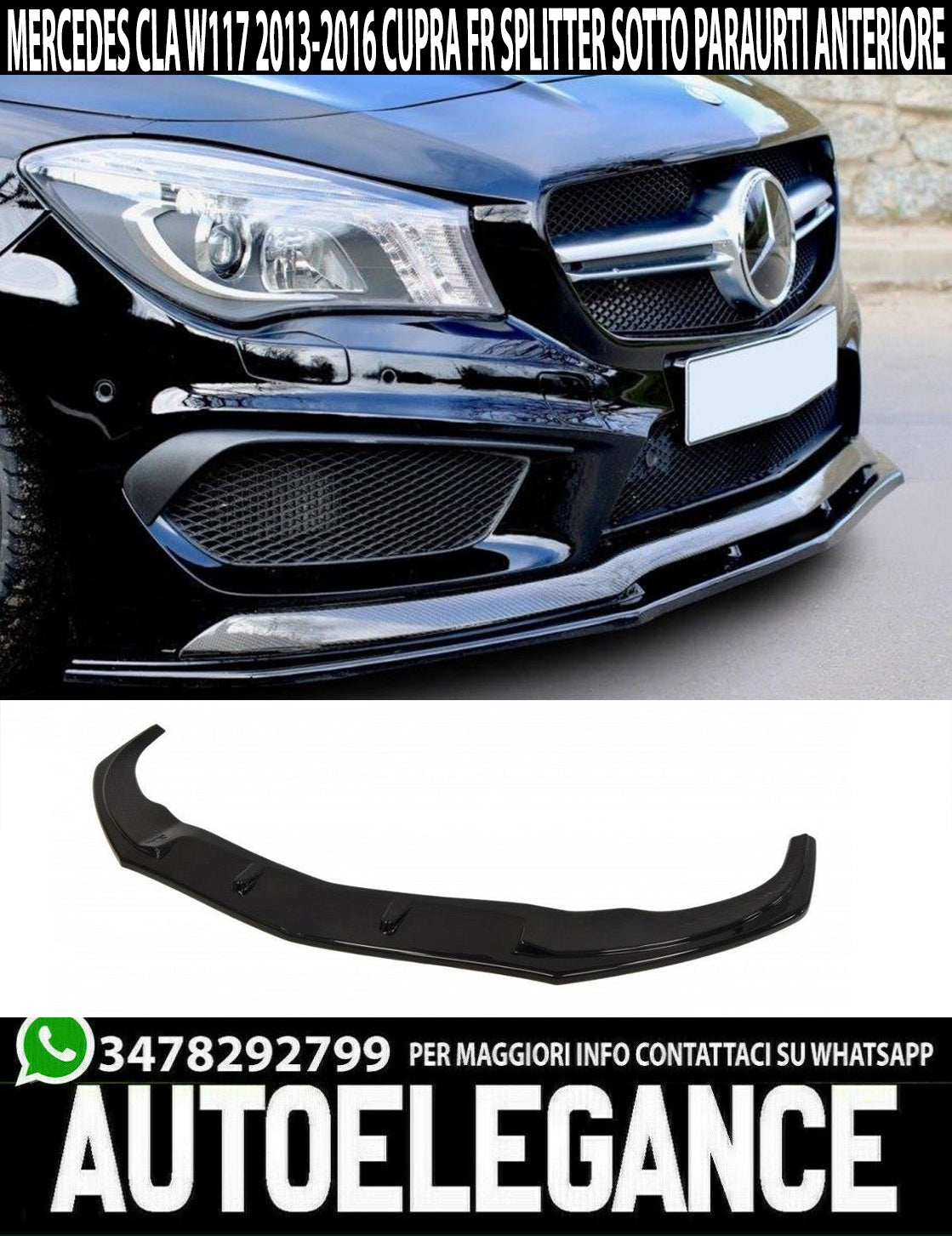 FRONT BUMPER SPOILER BLADE MERCEDES CLA W117 13-16 AMG BLACK SPLITTER