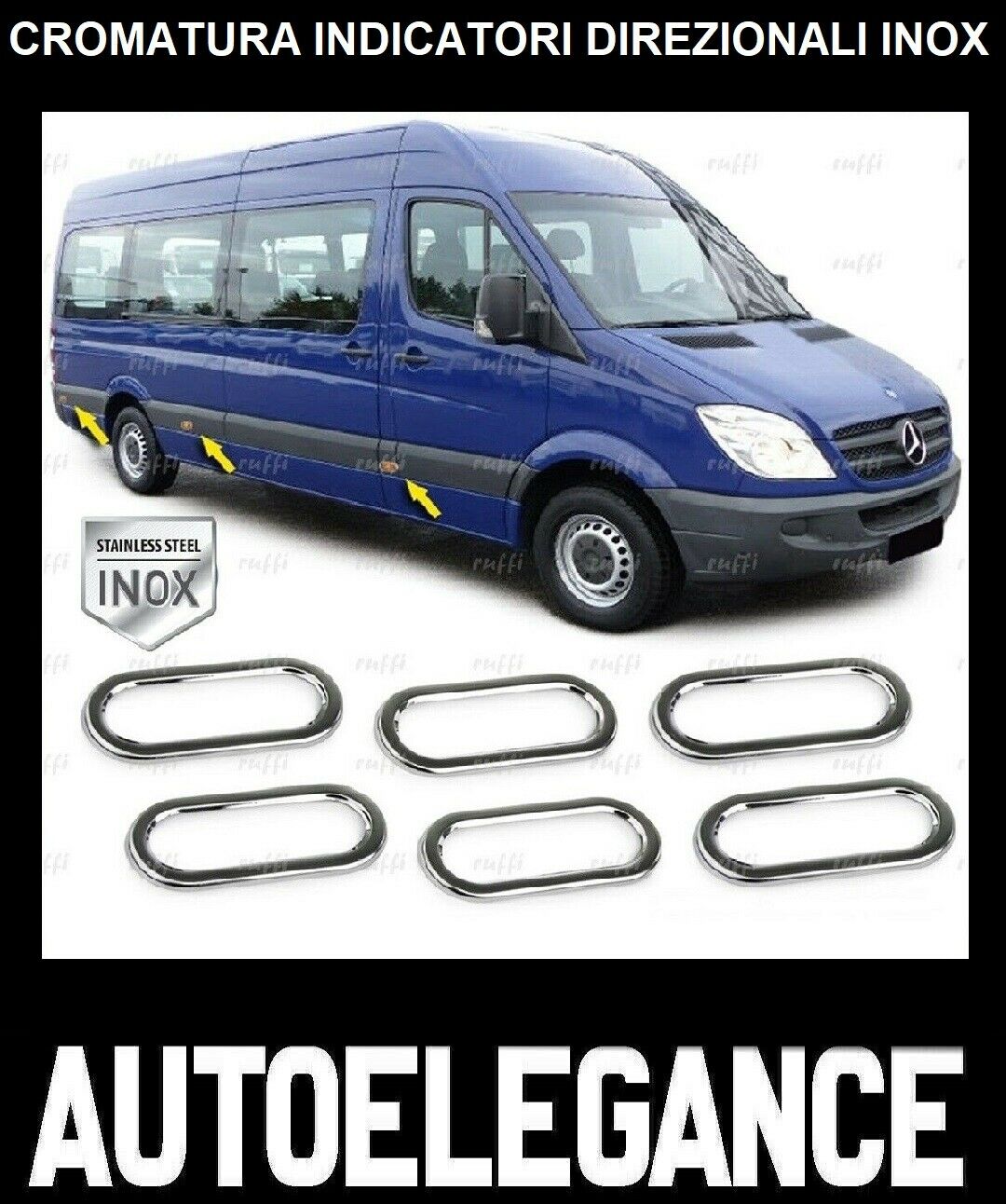 CROMATURA CONTORNO FRECCE 6PZ MERCEDES SPRINTER W906 2006-2018 INOX ADESIVO 0032 AUTOELEGANCERICAMBI