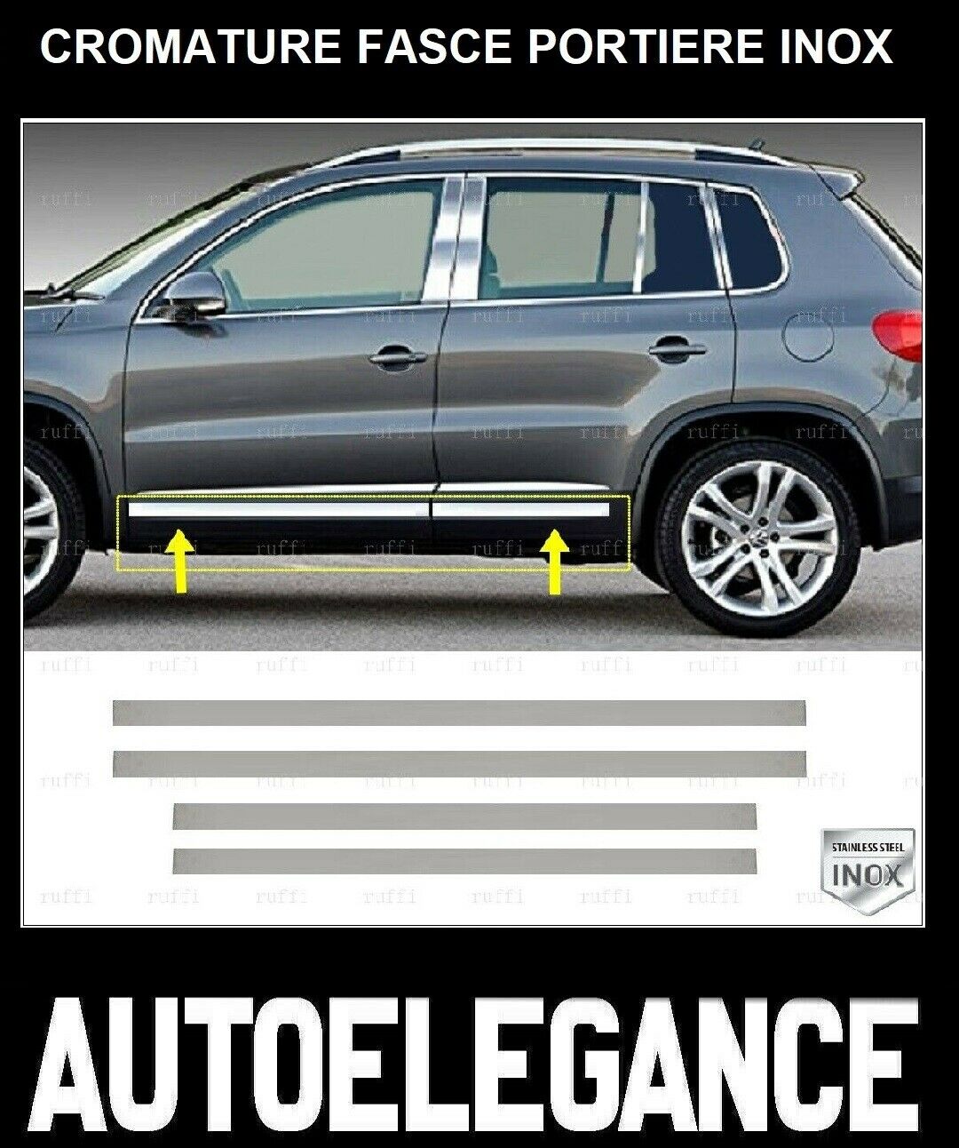 CROMATURA FASCE LATERALI PORTIERE 4PZ VW TIGUAN MK1 2007-2016 INOX ADESIVO 0032 AUTOELEGANCERICAMBI