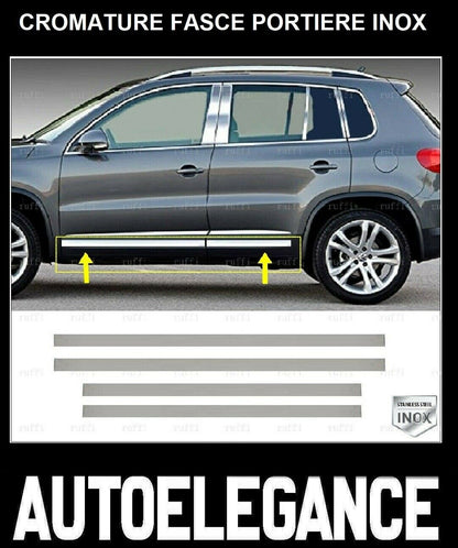 CROMATURA FASCE LATERALI PORTIERE 4PZ VW TIGUAN MK1 2007-2016 INOX ADESIVO 0032 AUTOELEGANCERICAMBI