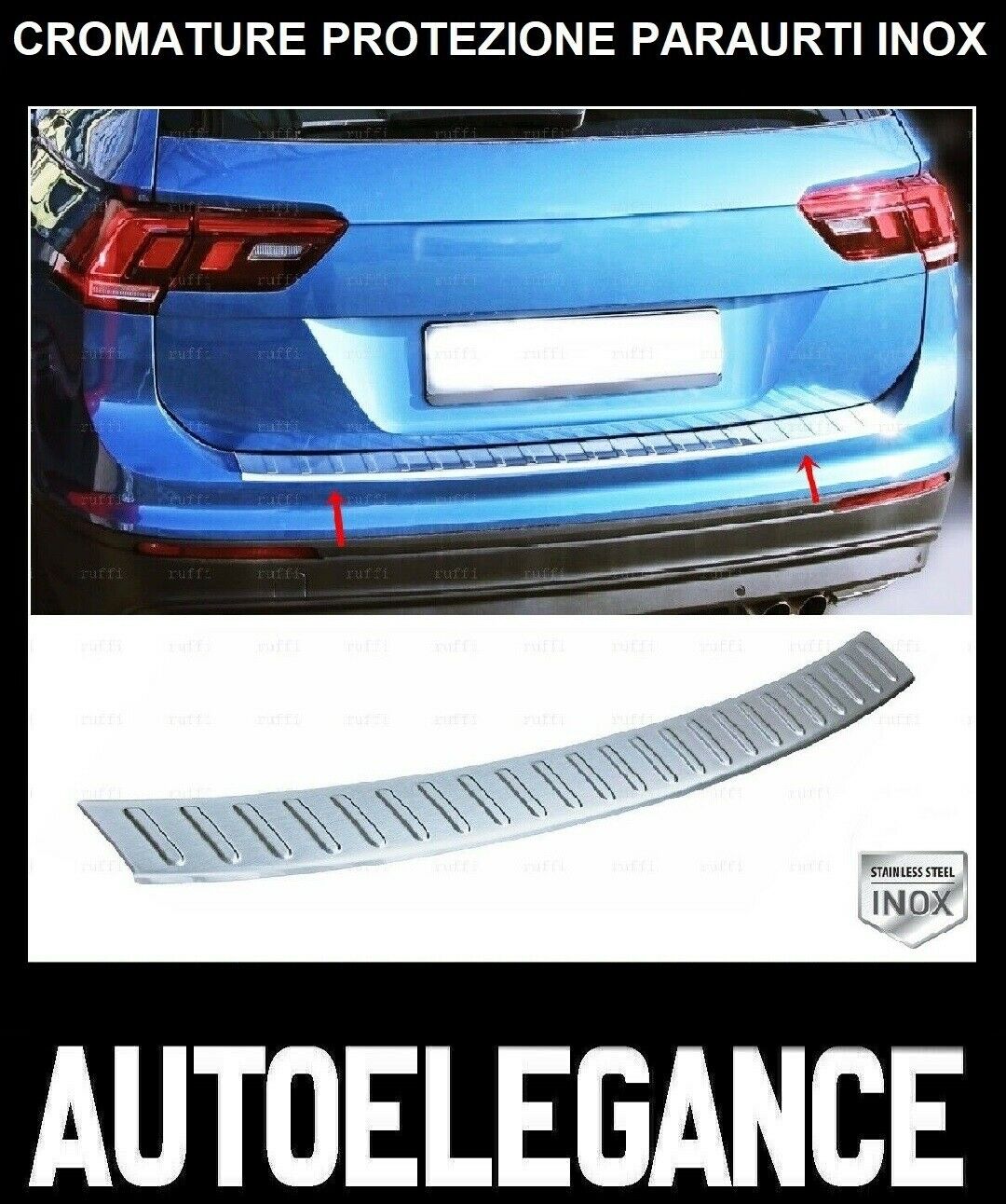 CROMATURA PROTEZIONE PARAURTI POSTERIORE VW TIGUAN II 2016+ INOX ADESIVO 0032 AUTOELEGANCERICAMBI