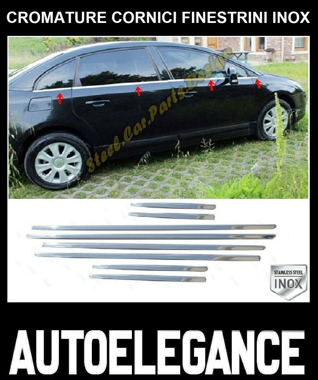 CROMATURA CORNICI FINESTRINI 8PZ CITROEN C4 MK1 2006-2011 INOX ADESIVO 0032 AUTOELEGANCERICAMBI