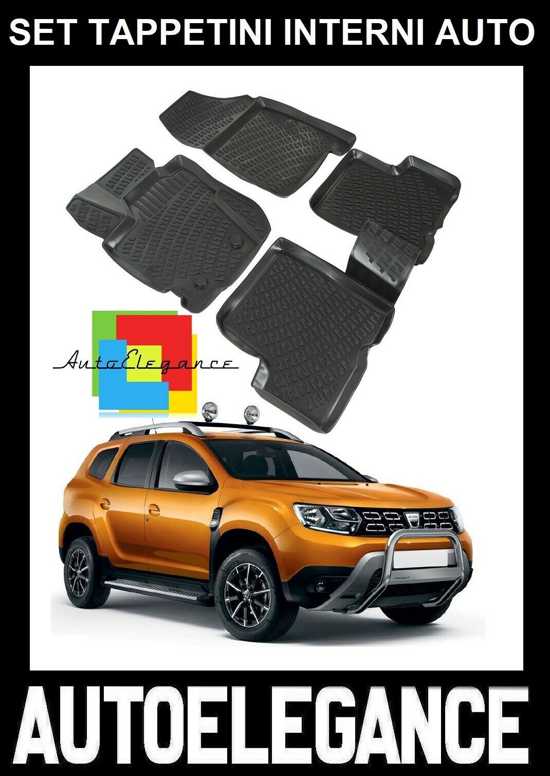 SET OF CUSTOM RUBBER CAR INTERIOR MATS FOR DACIA DUSTER 2 4x4 2018+ -AT-