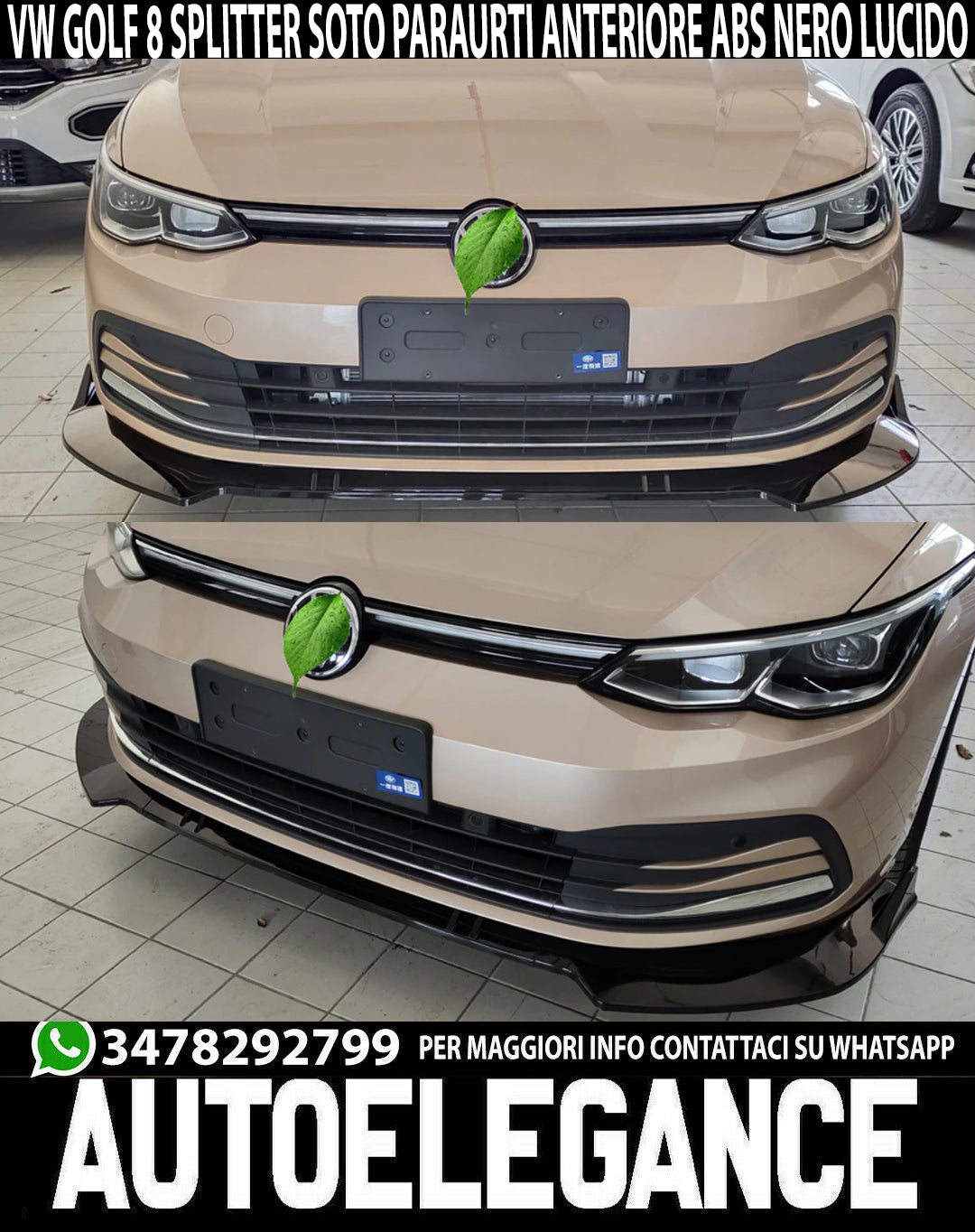 SPLITTER FOR VW GOLF 8 2019+ UNDER FRONT BUMPER ABS LIP GLOSSY BLACK