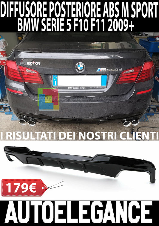 BMW SERIE 5 F10 F11 2010-2017 DIFFUSORE SOTTO PARAURTI ABS NERO DOPPIO SCARICO AUTOELEGANCERICAMBI