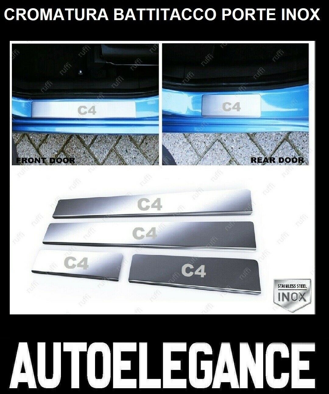 CROMATURA BATTITACCO PORTE CITROEN C4 Mk2 2010+ ACCIAIO INOX ADESIVO 0032 AUTOELEGANCERICAMBI