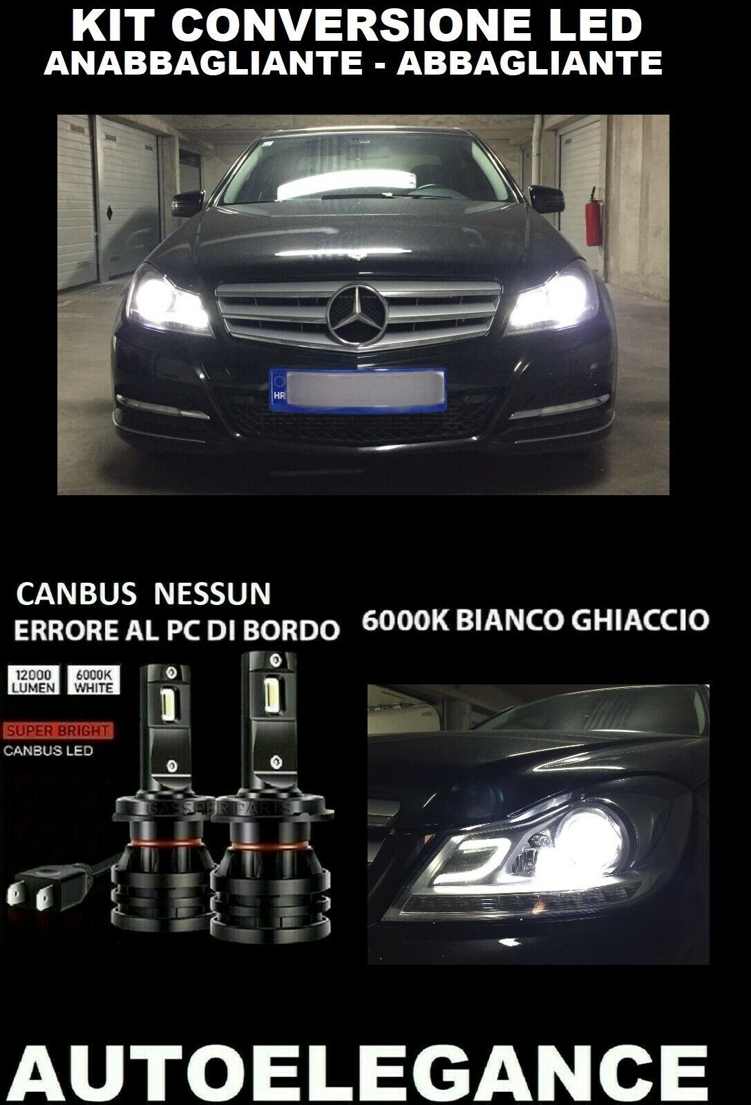MERCEDES BENZ C CLASS W204 LOW BEAM HIGH BEAM LED LAMPS 16.000LM 0032