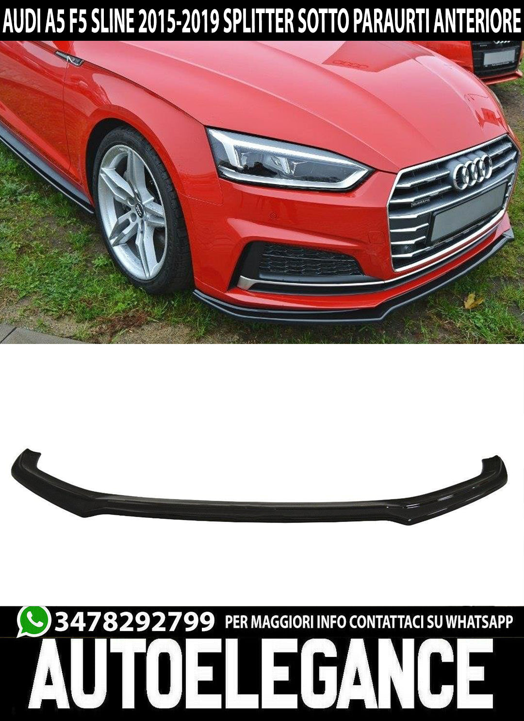SPLITTER AUDI A5 F5 SLINE 2015+ UNDER FRONT BUMPER ABS GLOSSY BLACK BLADE