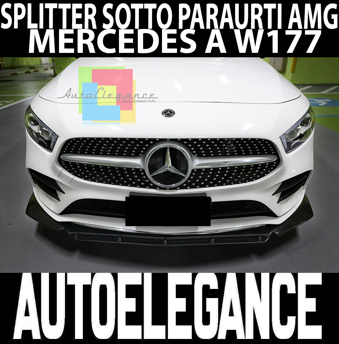 MERCEDES A-CLASS W177 2018+ FRONT BUMPER SPLITTER ABS GLOSS BLACK 3D