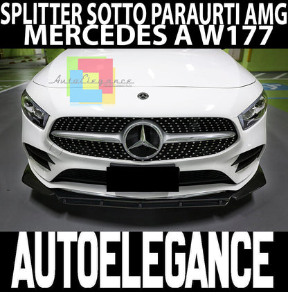 MERCEDES A-CLASS W177 2018+ FRONT BUMPER SPLITTER ABS GLOSS BLACK 3D