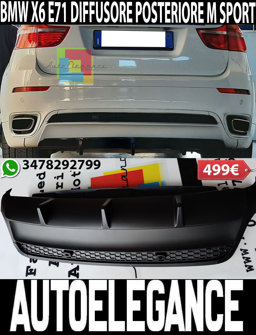 BMW X6 E71 2006-2014 DIFFUSORE POSTERIORE ABS LOOK M SPORT AUTOELEGANCERICAMBI