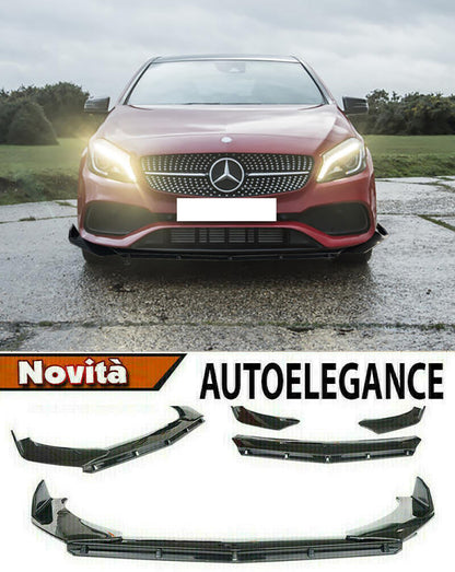 MERCEDES A-CLASS W176 FRONT BUMPER SPLITTER GLOSS BLACK RS LOOK - 3P