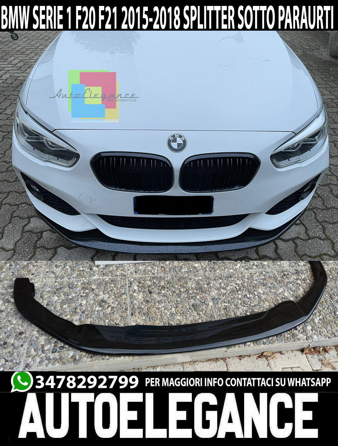 SOTTO PARAURTI ANTERIORE BMW SERIE 1 F20 F21 2015-2018 SPLITTER NERO LUCIDO 0083
