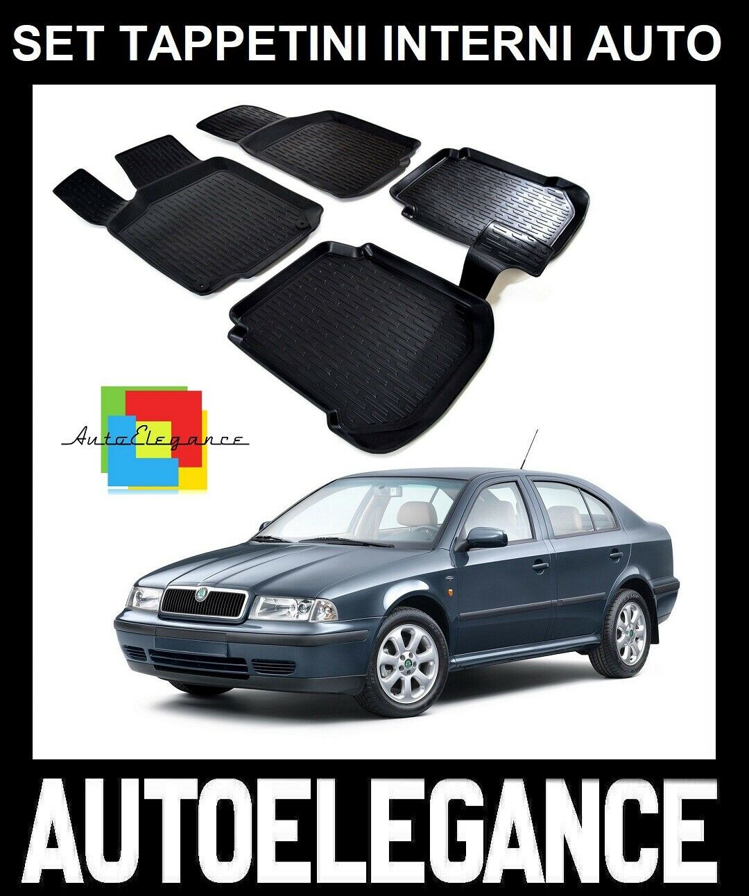 SET OF CAR INTERIOR RUBBER MATS MADE TO MEASURE SKODA OCTAVIA I 1996-2005 0032