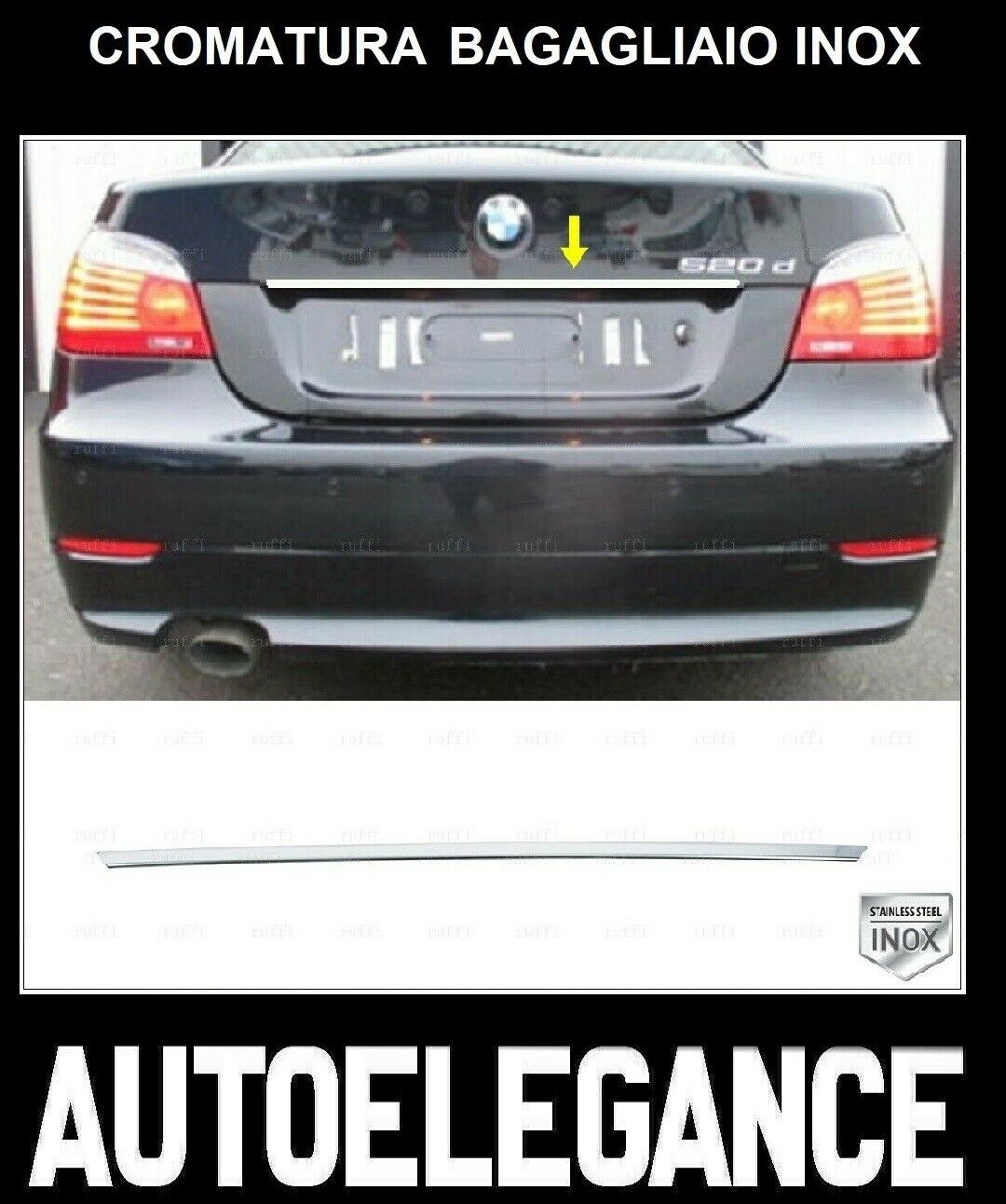 CROMATURA BAGAGLIAIO SLIM BMW SERIE 5 E60 2001-2010 ACCIAIO INOX ADESIVO 0032 AUTOELEGANCERICAMBI