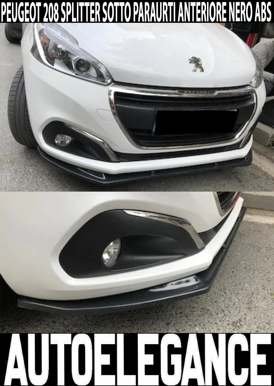 SPLITTER BLADE UNDER FRONT BUMPER PEUGEOT 208 ABS BLACK LOOK ABS SPOILER