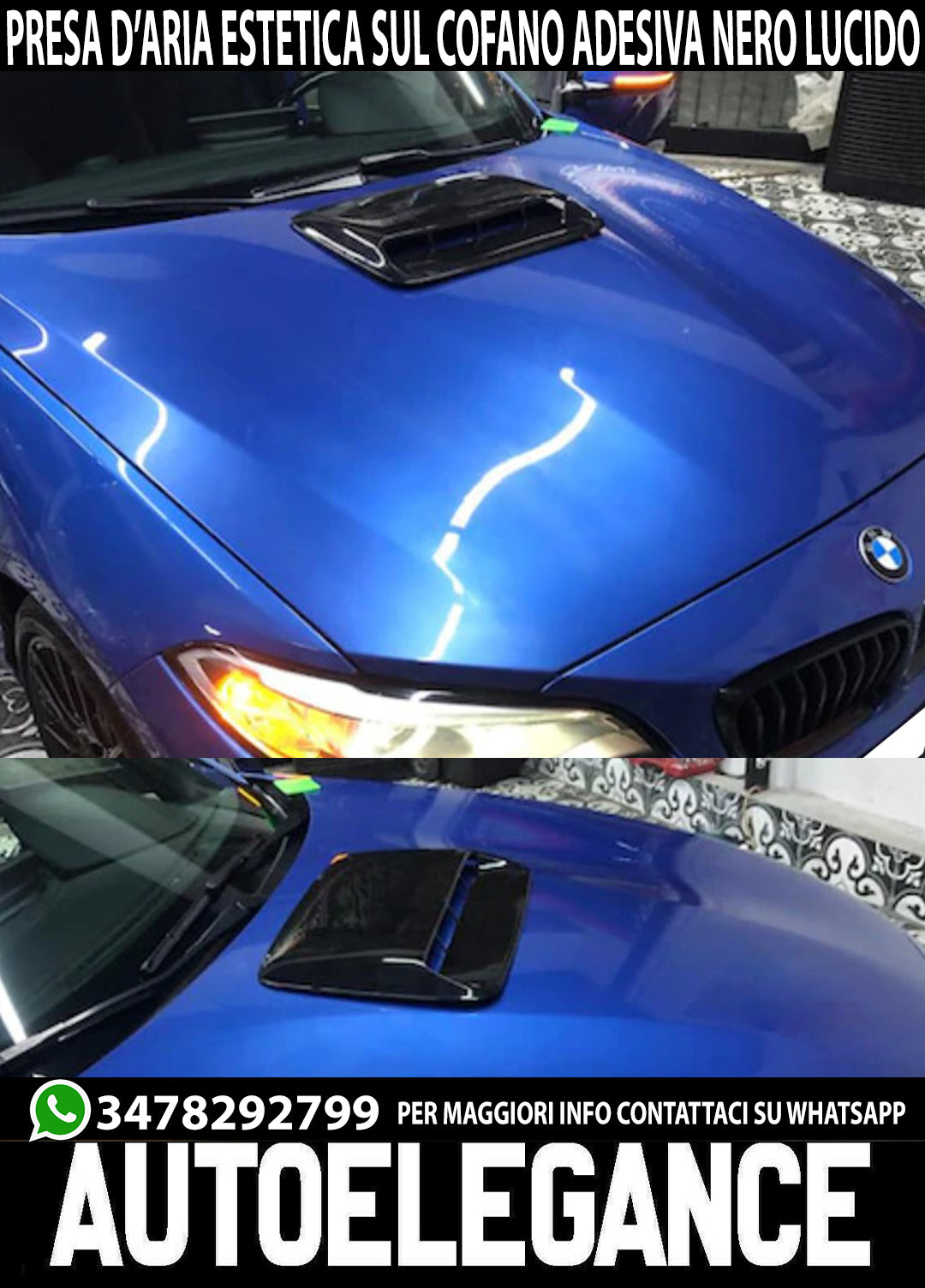 BMW PRESA D'ARIA SUL COFANO ESTETICA ADESIVA ABS 3M NERO LUCIDO AUTOELEGANCERICAMBI