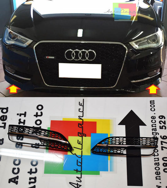 SIDE FOG LIGHT GRILLS AUDI A3 8V 2012+ RS3 DESIGN HONEYCOMB LOOK BLACK