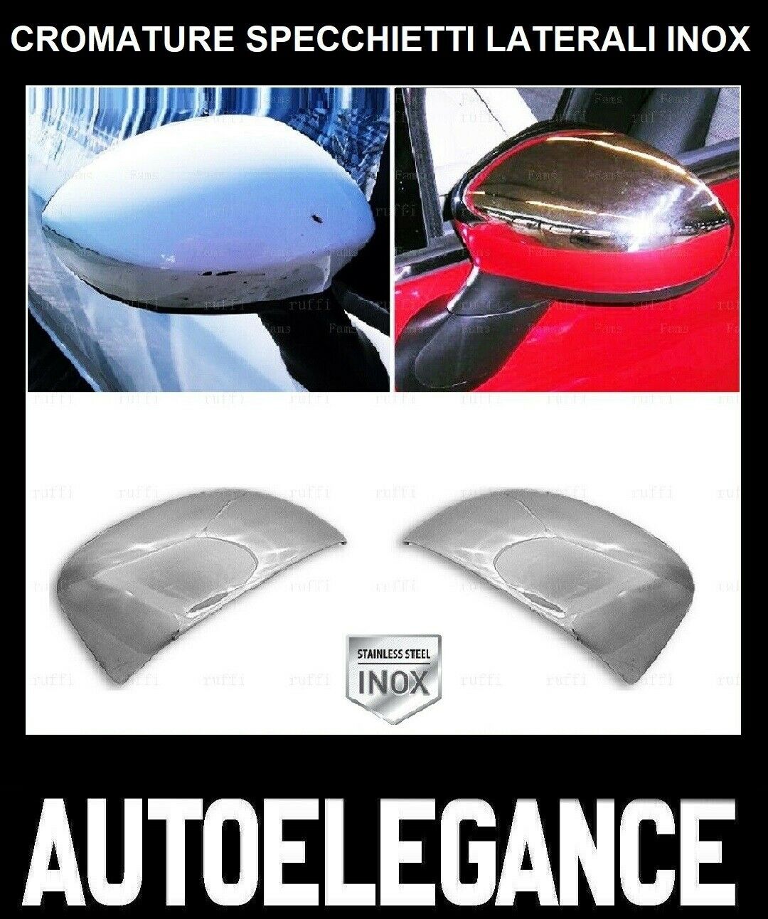 CROMATURA SPECCHIETTI LATERALI FIAT 500 500C 500/595/695 INOX ADESIVO 0032 AUTOELEGANCERICAMBI
