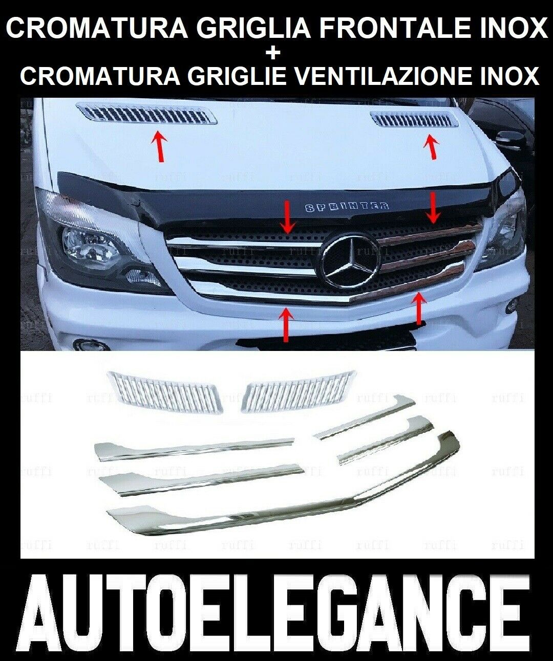 CROMATURA GRIGLIA + VENT. 5+2PZ MERCEDES SPRINTER W906 13-18 INOX ADESIVO 0032 AUTOELEGANCERICAMBI