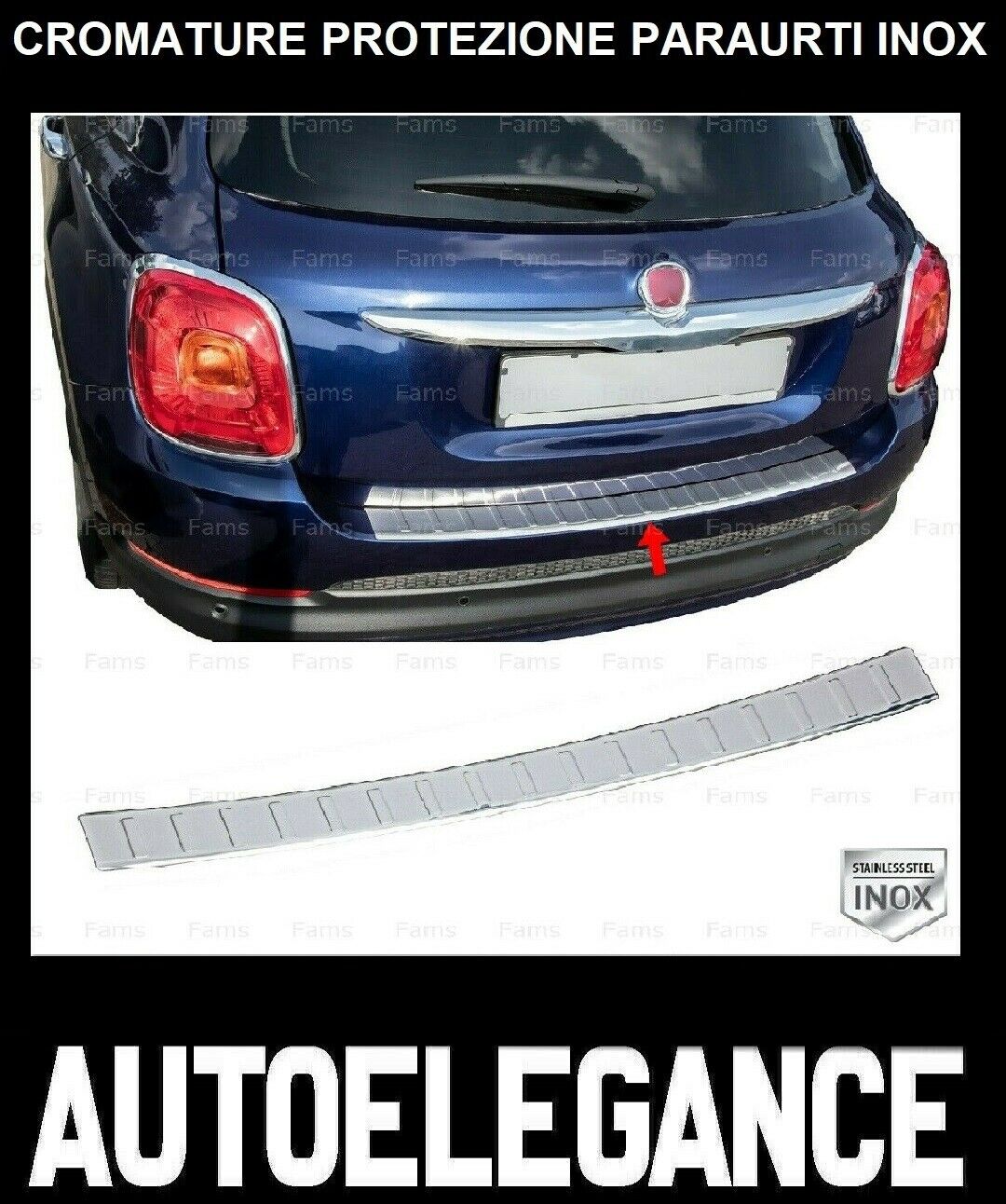 CROMATURA PROTEZIONE PARAURTI POSTERIORE FIAT 500X 2014+ INOX ADESIVO 0032 AUTOELEGANCERICAMBI