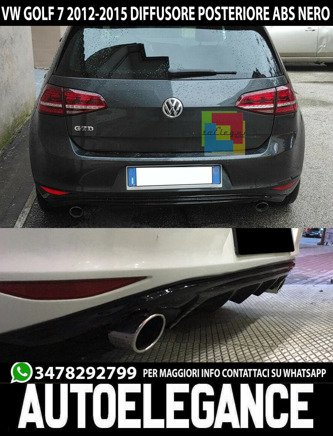 DIFFUSORE SOTTO PARAURTI POSTERIORE PER VW GOLF 7 2012-2016 SCARICO 1+1 0064