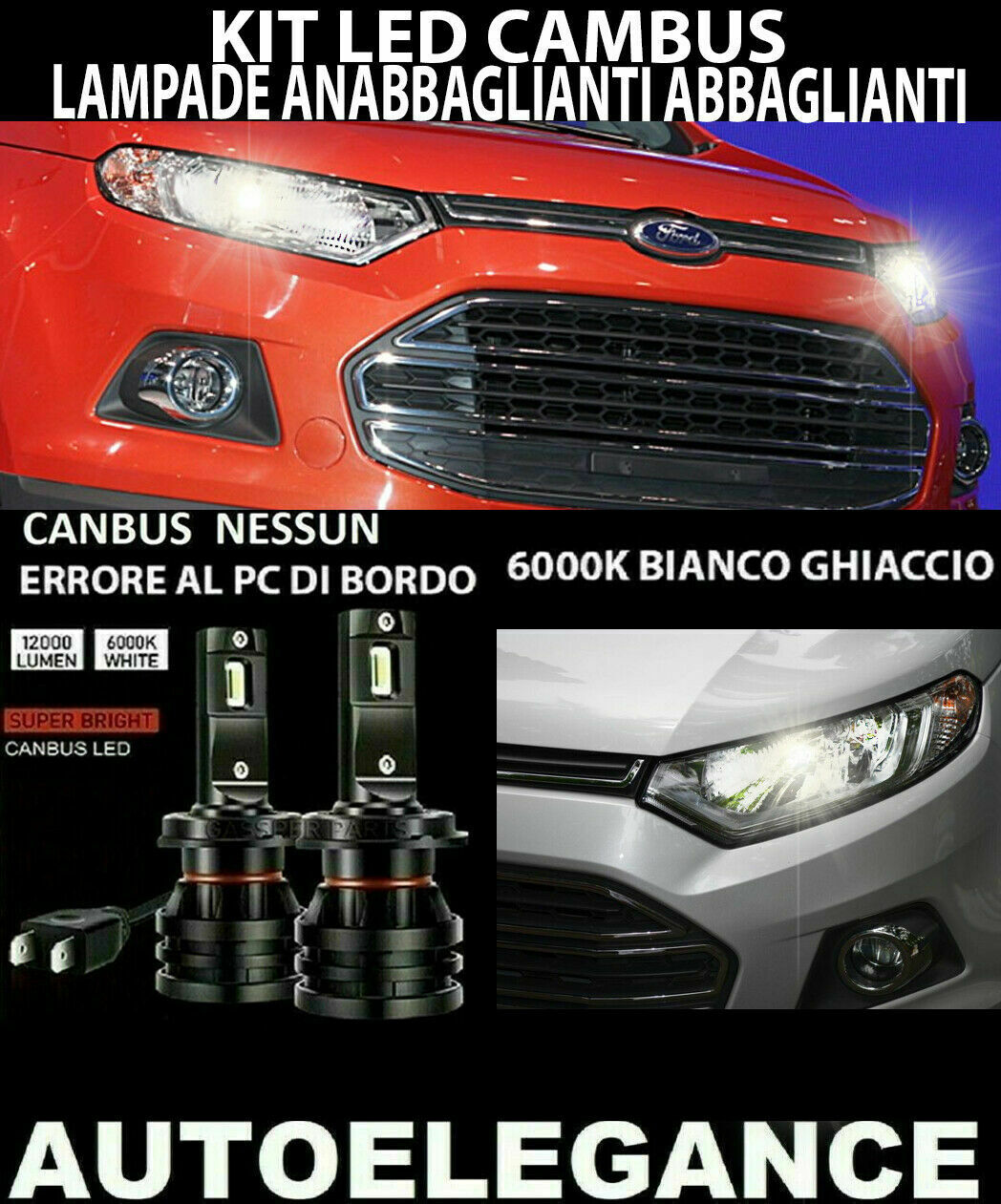 FORD ECOSPORT H4 LAMPS LOW BEAM HIGH BEAM LED 16.000LUMEN CAMBUS 0032