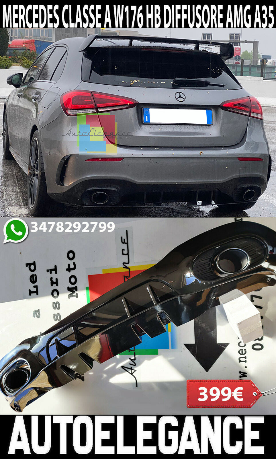 MERCEDES A-CLASS W177 HB 2018+ REAR DIFFUSER UNDER BUMPER AMG TIPPER A35